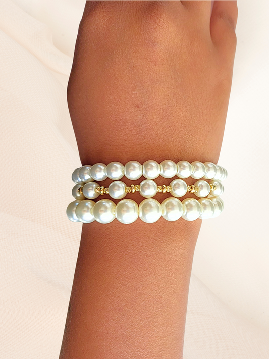 Set van 3 Witte Parelarmbanden