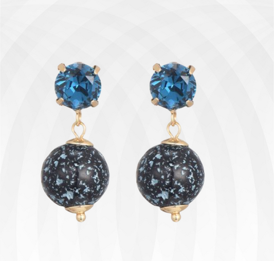 Blauw-Gouden Oorbellen met Resin & Kristal