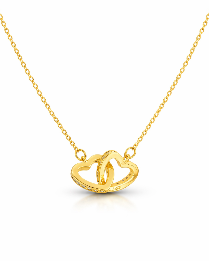Gouden Ketting Dubbele Hartjes met Zirkonia