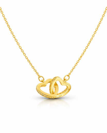 Gouden Ketting Dubbele Hartjes met Zirkonia