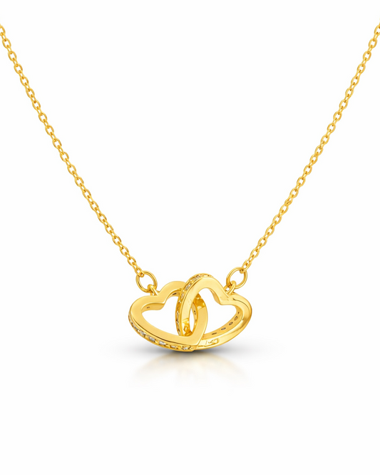 Gouden Ketting Dubbele Hartjes met Zirkonia