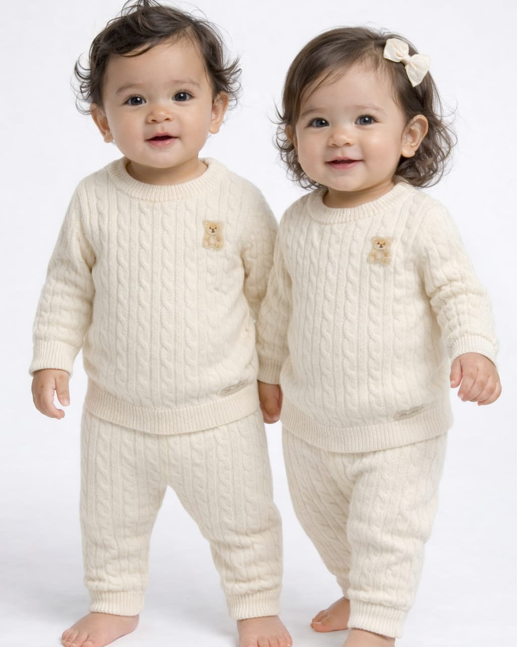 Gebreide Baby Set Beer Crème van Katoen