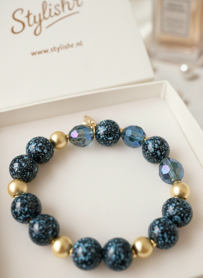 Blauw-Gouden Kralenarmband