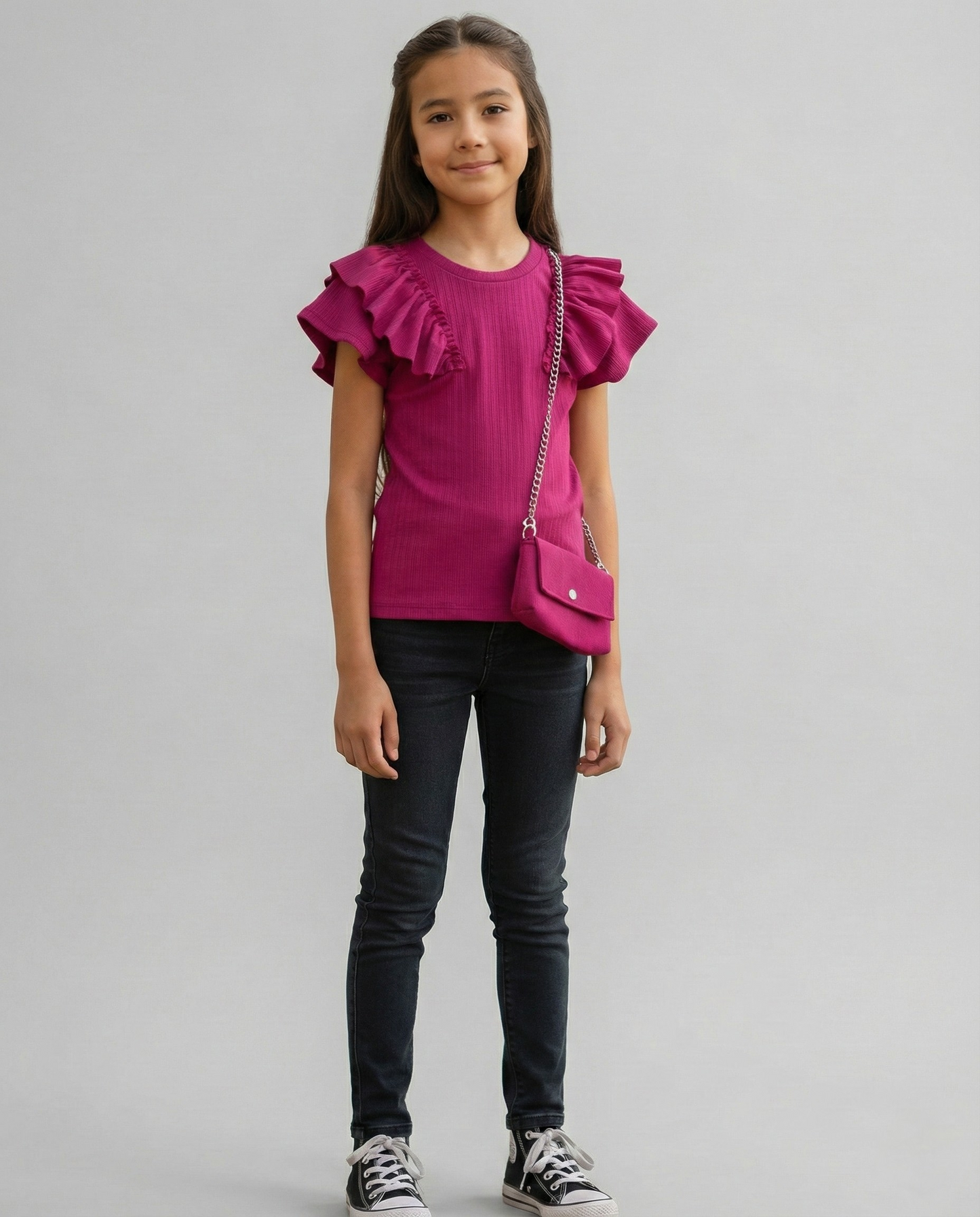 T-shirt met Ruffles & Schoudertasje Roze