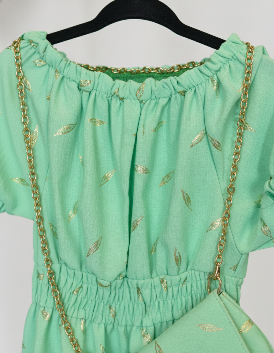 Meisjesjurk met Gouden Details en Schoudertasje