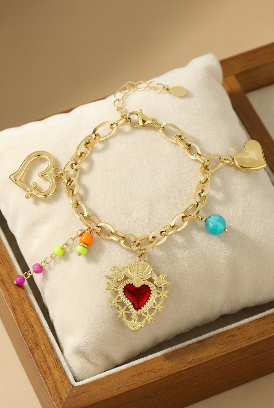 Milagros Heart Armband met Bedels