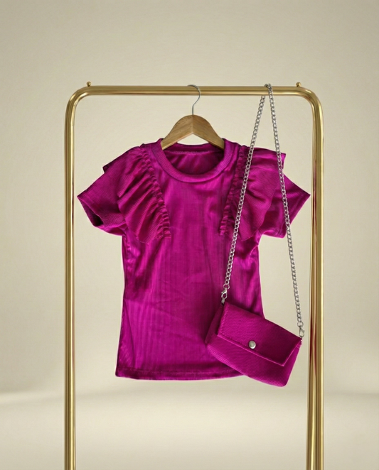 T-shirt met Ruffles & Schoudertasje Roze