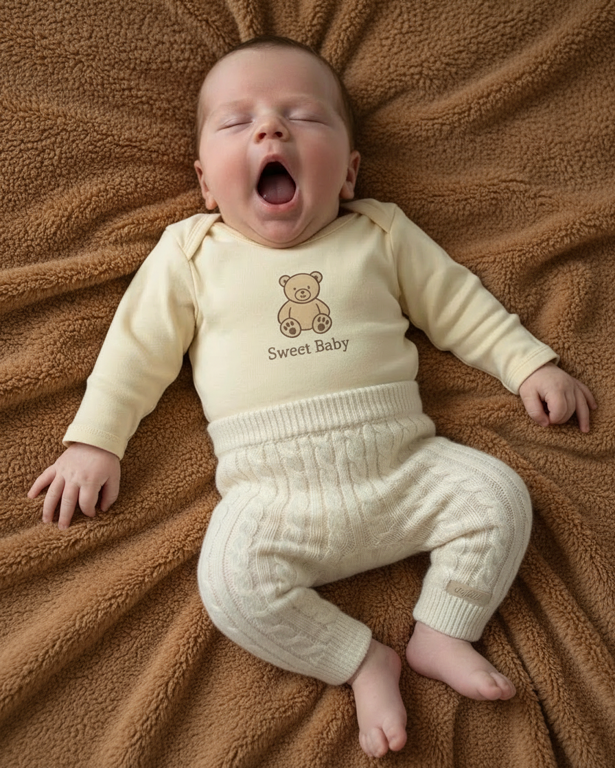 Gebreide Baby Set Beer Crème van Katoen