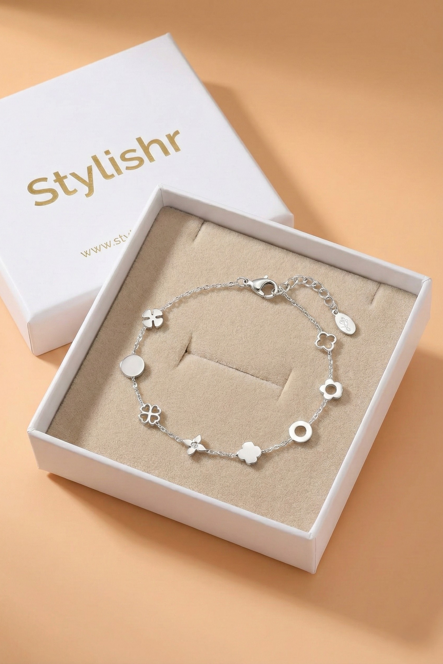 Zilverkleurige Bedelarmband met Clover