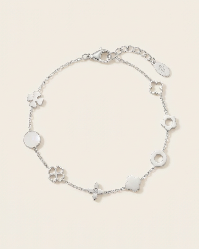 Zilverkleurige Bedelarmband met Clover