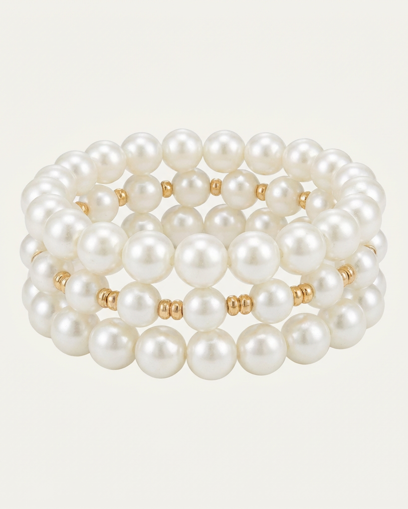 Set van 3 Witte Parelarmbanden
