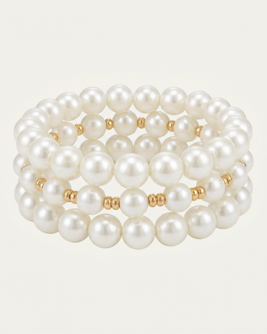 Set van 3 Witte Parelarmbanden