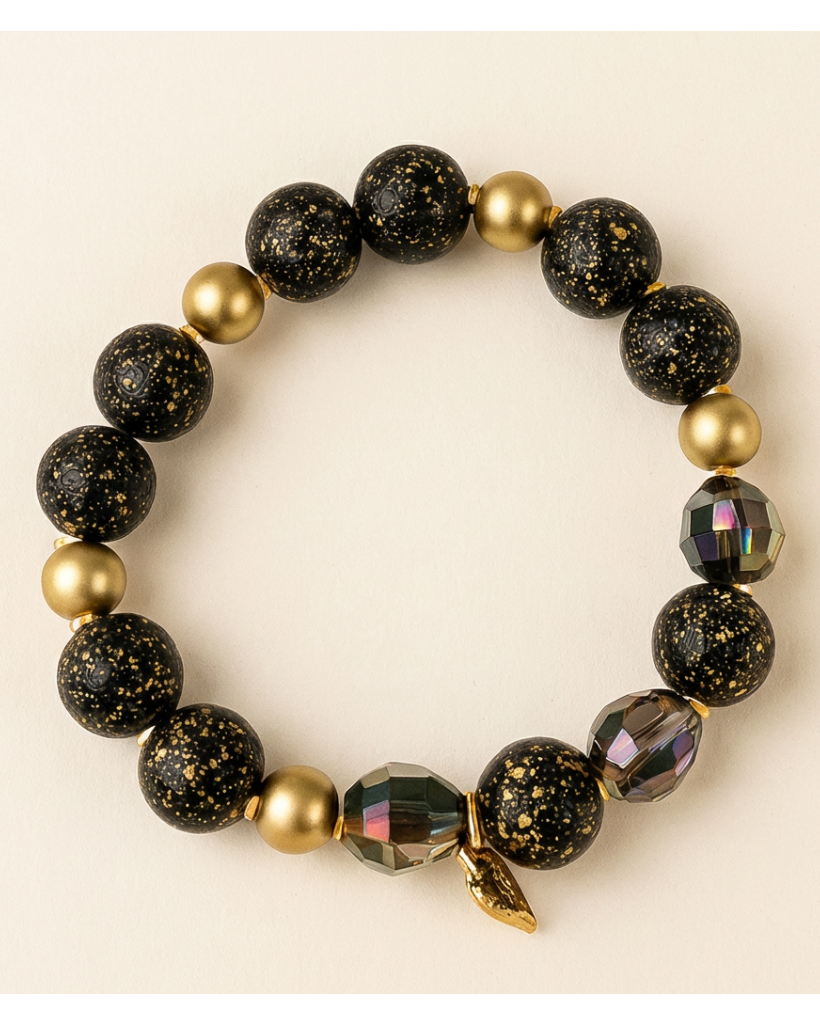 Zwart-Gouden Armband met Resin & Kristal