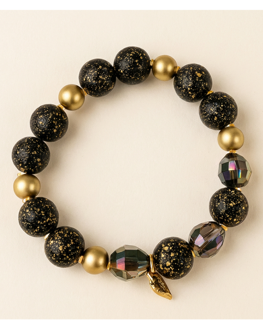 Zwart-Gouden Armband met Resin & Kristal
