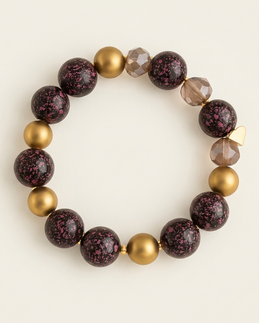 Roze-Zwart-Gouden Armband met Resin & Kristal