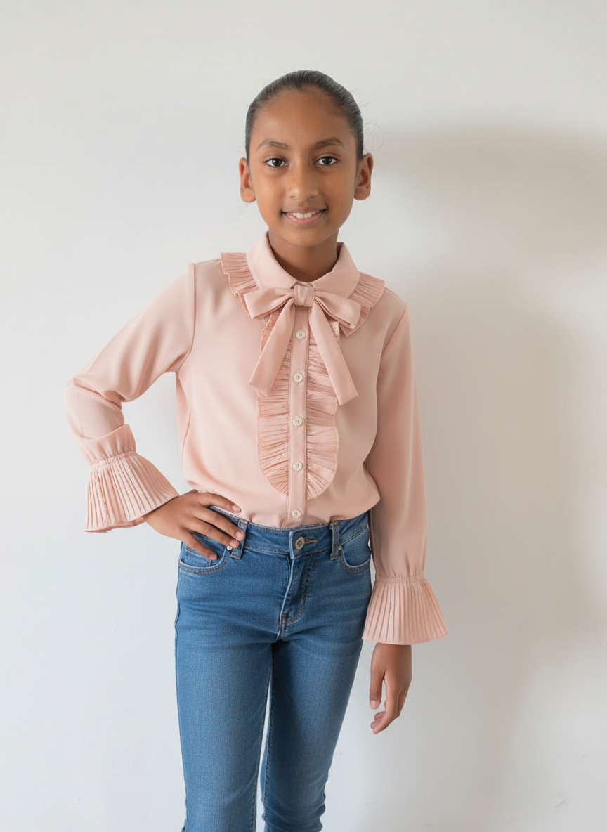 Meisjesblouse met Strik & Ruches