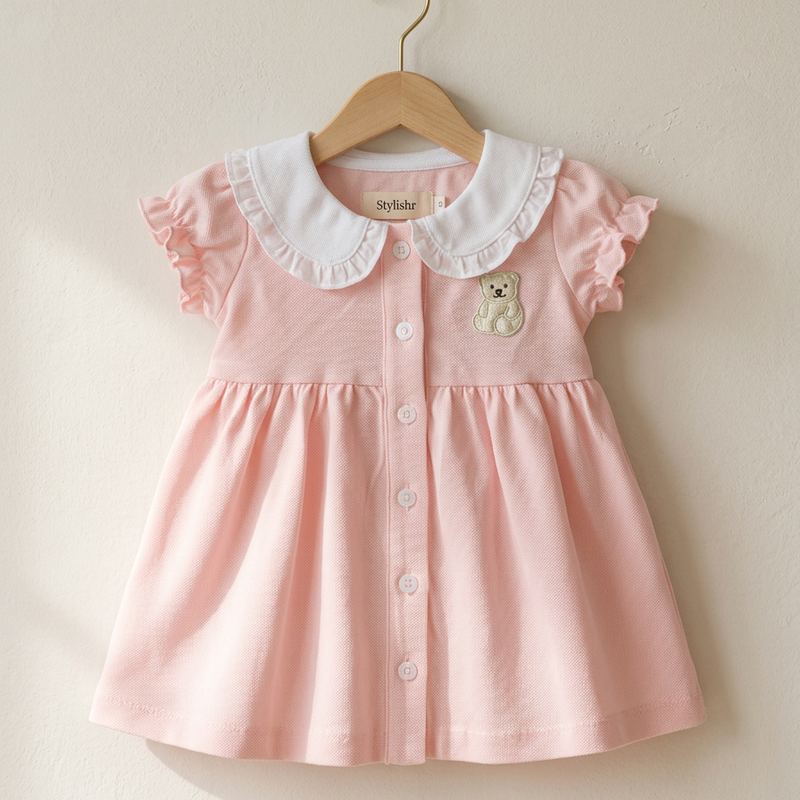 Roze babyjurkje met witte kraag