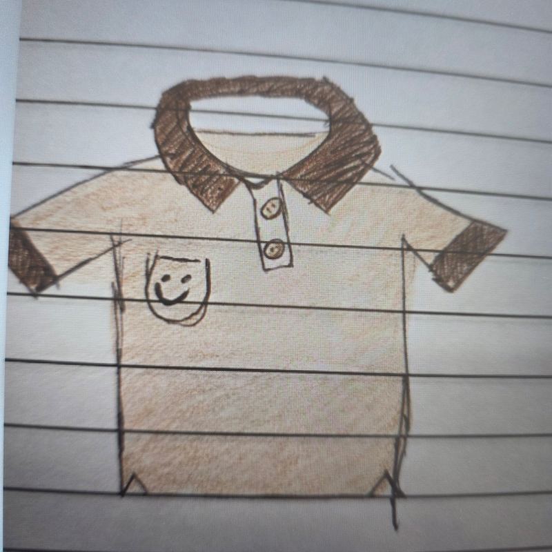 Potloodtekening van Jane: de polo met het lachende zakje